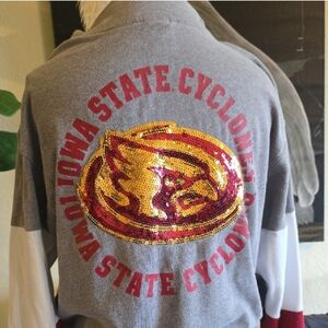 Rare PINK VS Iowa State Cyclones Gray Sweatshirt Sequins Sparkle Bling